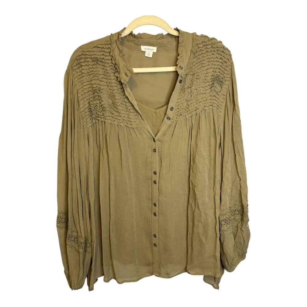Sundance‎ Blouse Tank set Women's Size Small Long Sleeve Ruffles Green